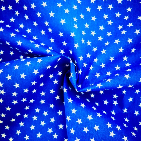 Star Print Polycotton - White Stars on Royal Blue